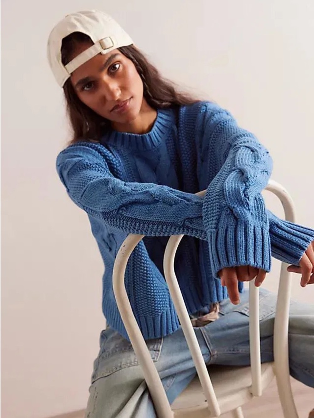 Free People In a Daze Blue Cable Knit Pullover Sweater - Picture 4 of 10
